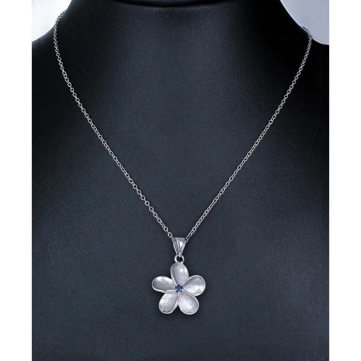 0.03 cttw Pendant Necklace, Blue Sapphire Flower Pendant Necklace for Women in .925 Sterling Silver with 18 Inch Chain