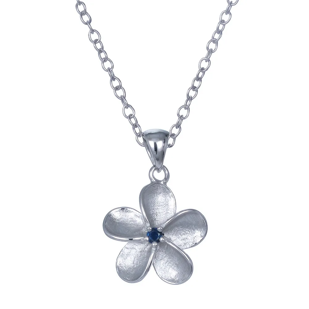 0.03 cttw Pendant Necklace, Blue Sapphire Flower Pendant Necklace for Women in .925 Sterling Silver with 18 Inch Chain