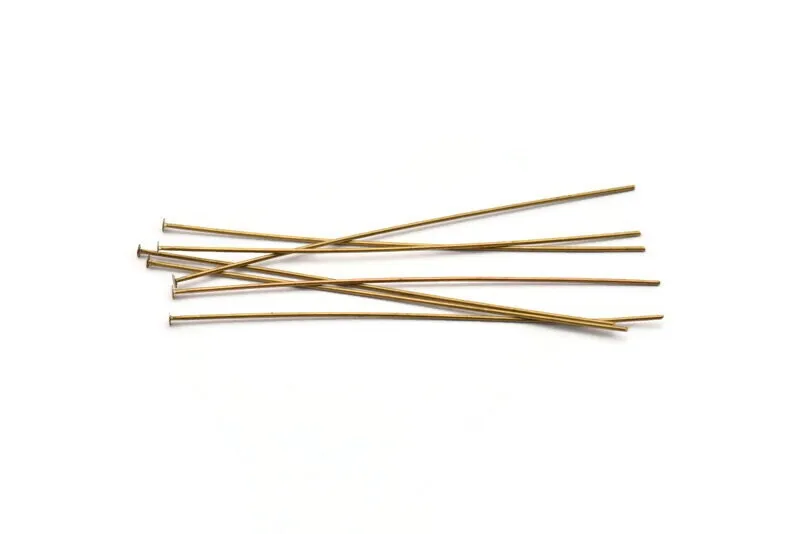 100 Raw Brass Head Pin, Findings (80x0.85mm) BRC058