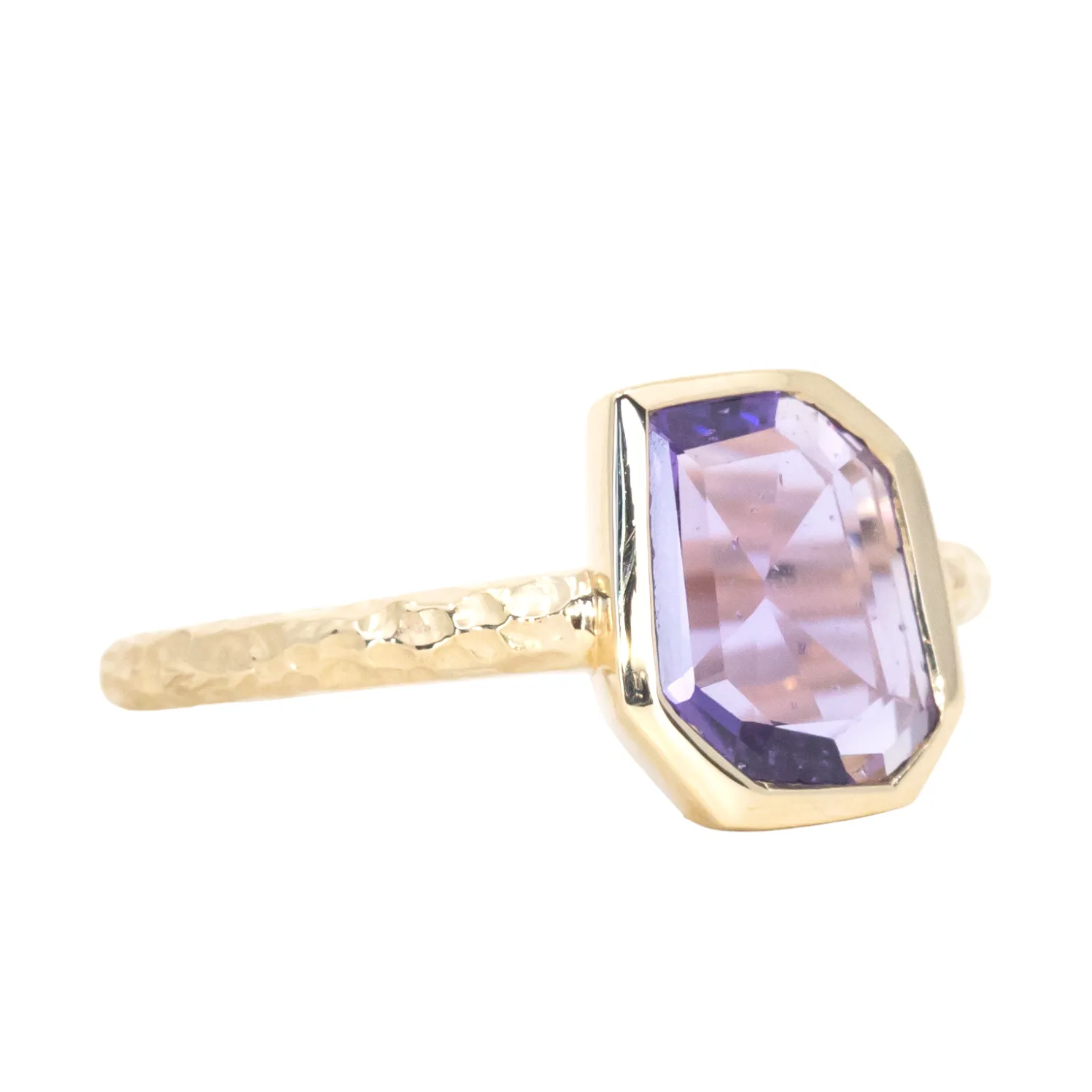 1.14ct Geo Slice Purple Sapphire Evergreen Low Profile Bezel Solitaire Ring in 14k Yellow Gold