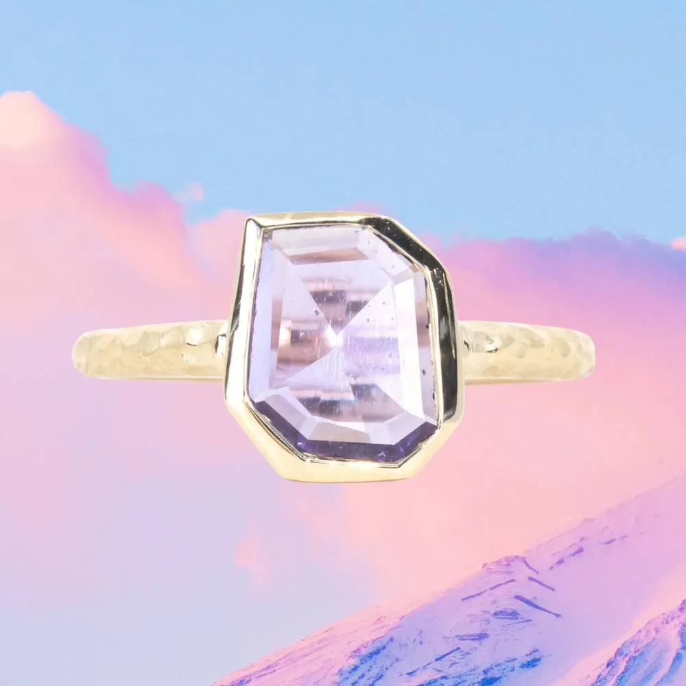 1.14ct Geo Slice Purple Sapphire Evergreen Low Profile Bezel Solitaire Ring in 14k Yellow Gold