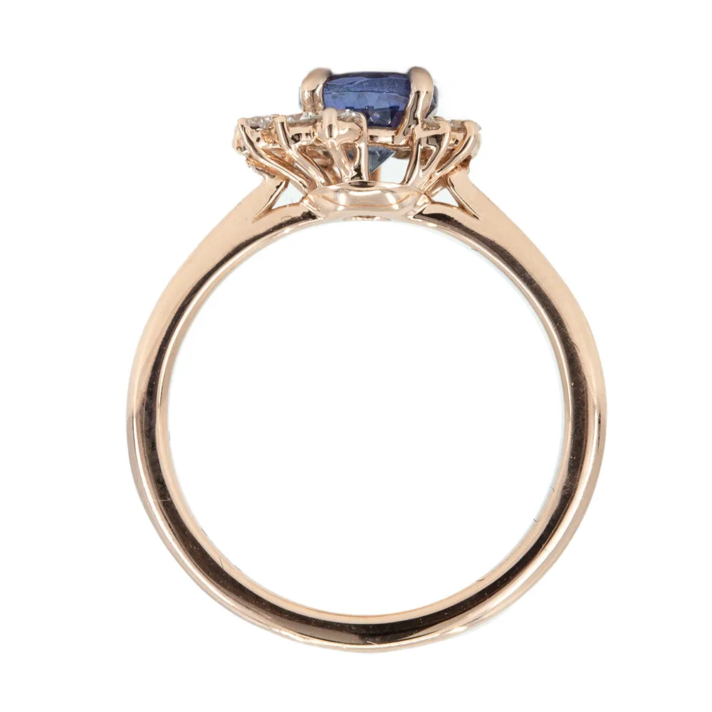 1.17ct Round Tanzanite Asymmetrical Diamond Cluster Ring in 14k Rose Gold