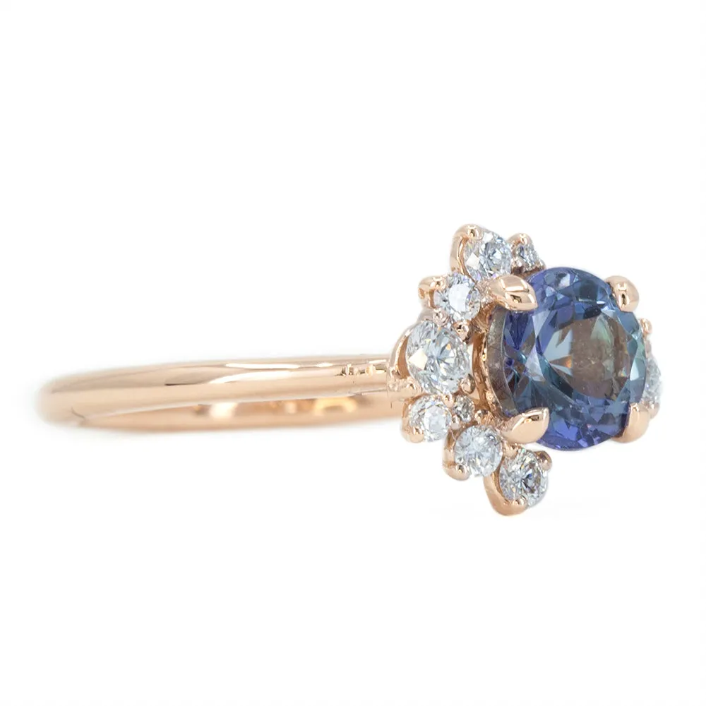 1.17ct Round Tanzanite Asymmetrical Diamond Cluster Ring in 14k Rose Gold