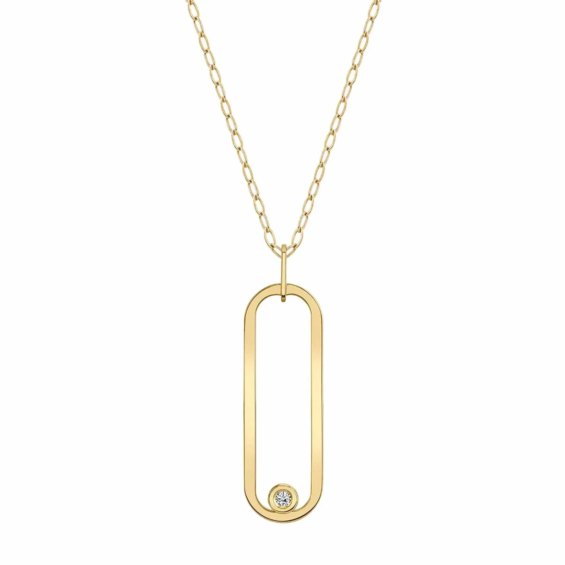 14 Karat Yellow Gold Open Oval Pendant Diamond Necklace