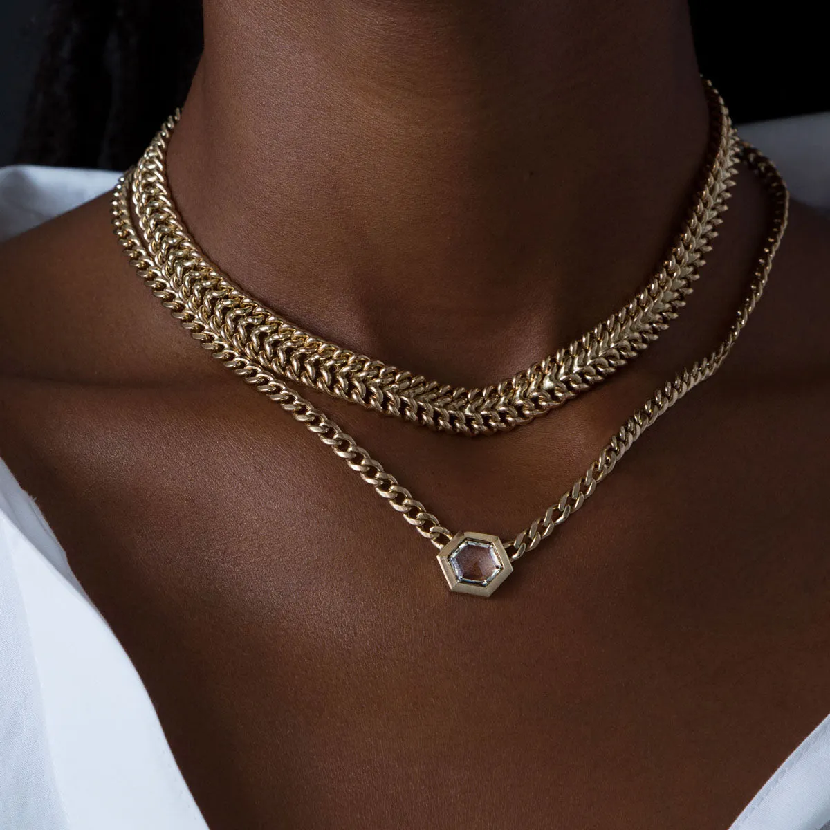 14k Gold Double Wide Curb Chain Choker Necklace