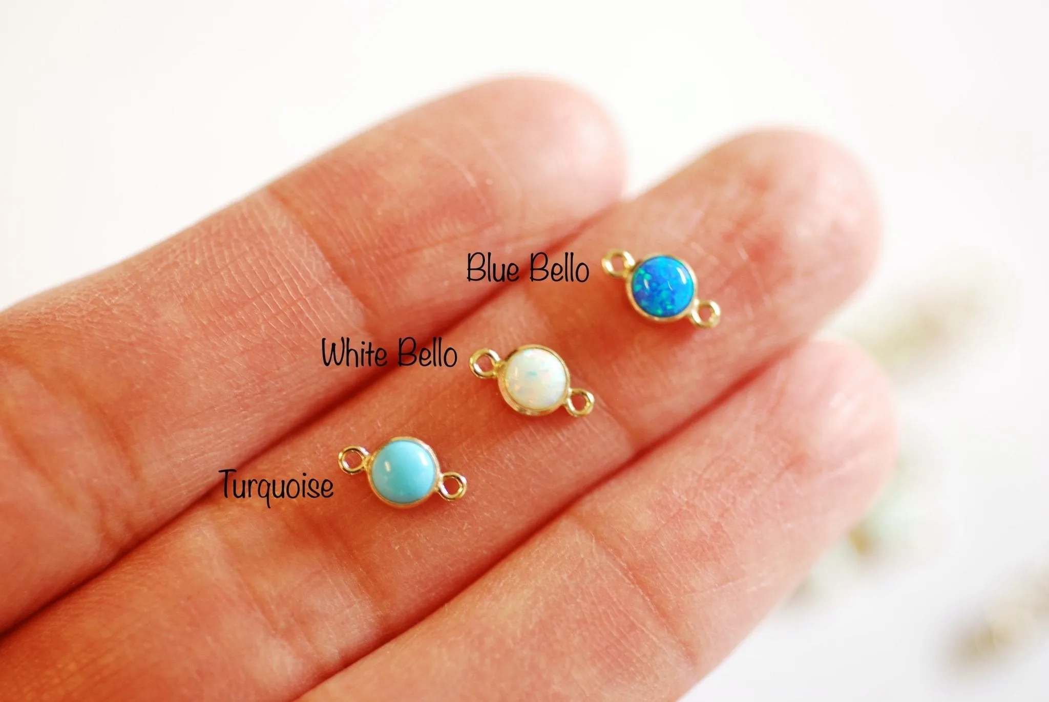 14k Gold Filled 4mm Blue Bello Opal, White Bello Opal, Imitation Turquoise Opal Bezel Rim Connector Link Charm Permanent Jewelry