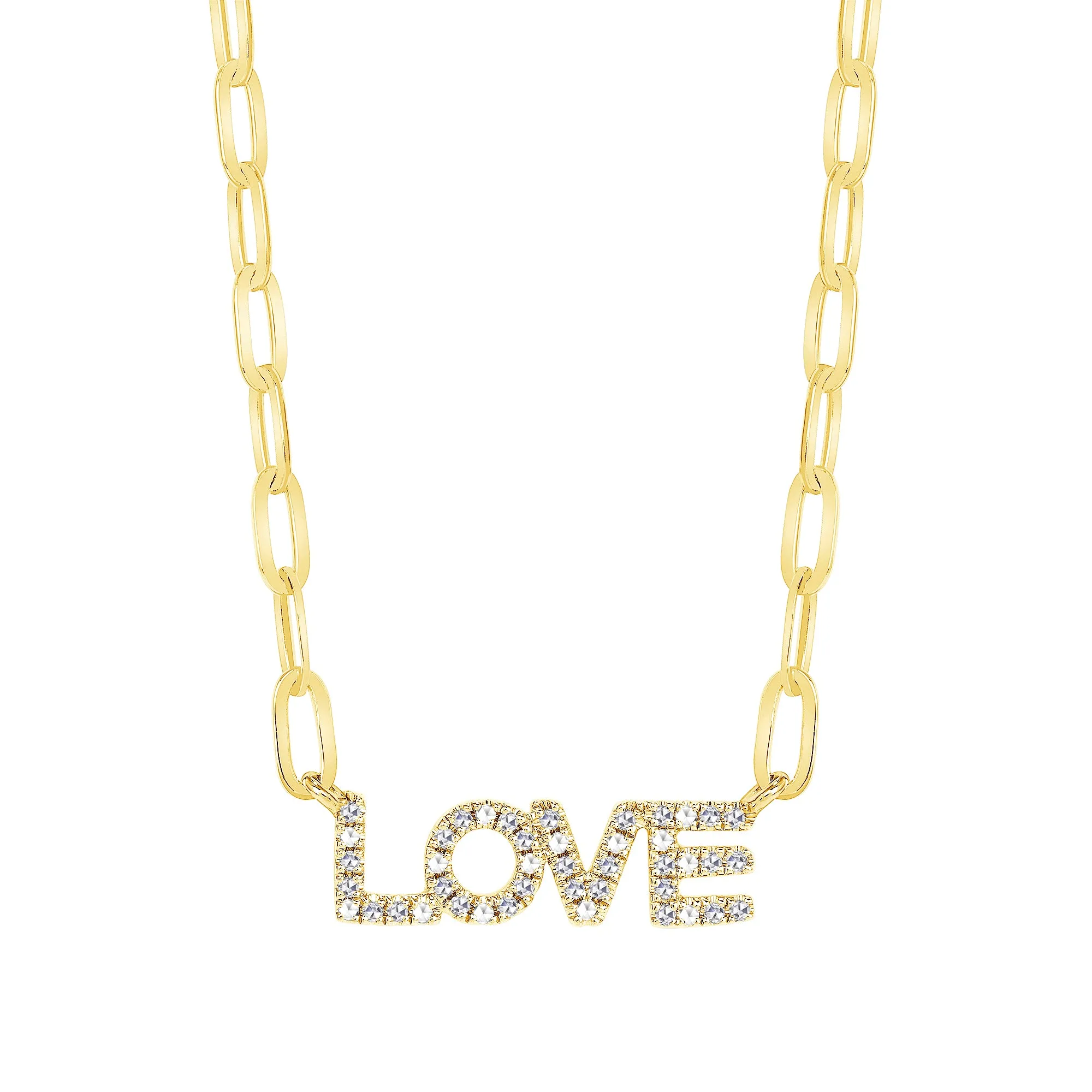 14k Gold Paperclip LOVE Diamond Necklace