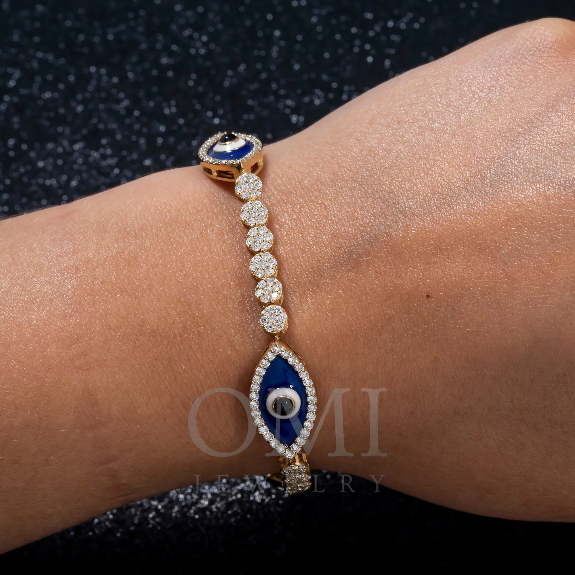 14K GOLD ROUND DIAMONDS EVIL EYE TENNIS BRACELET 3.50 CT