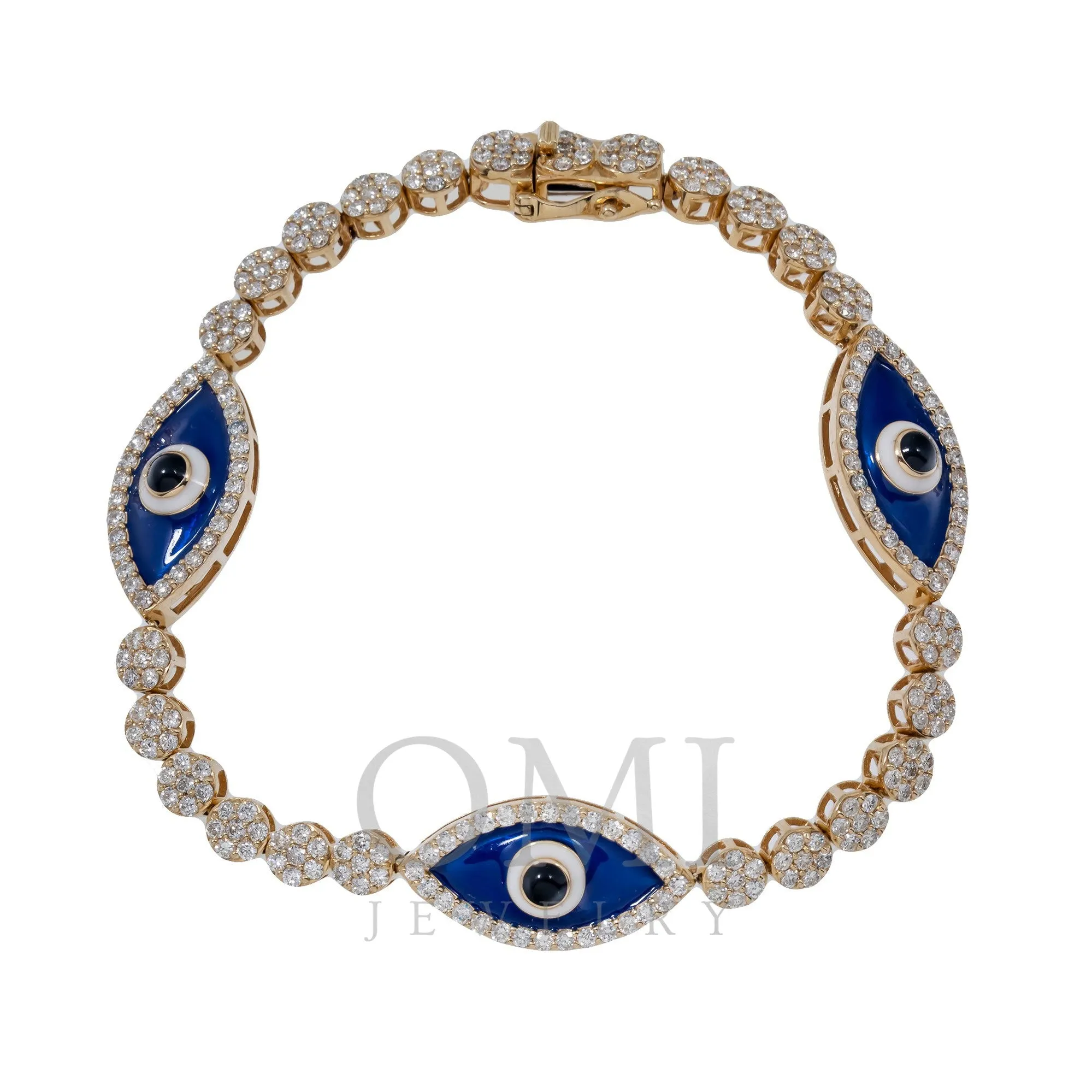 14K GOLD ROUND DIAMONDS EVIL EYE TENNIS BRACELET 3.50 CT