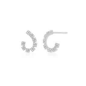 14K White Gold Diamond Double Row Wrap Earrings