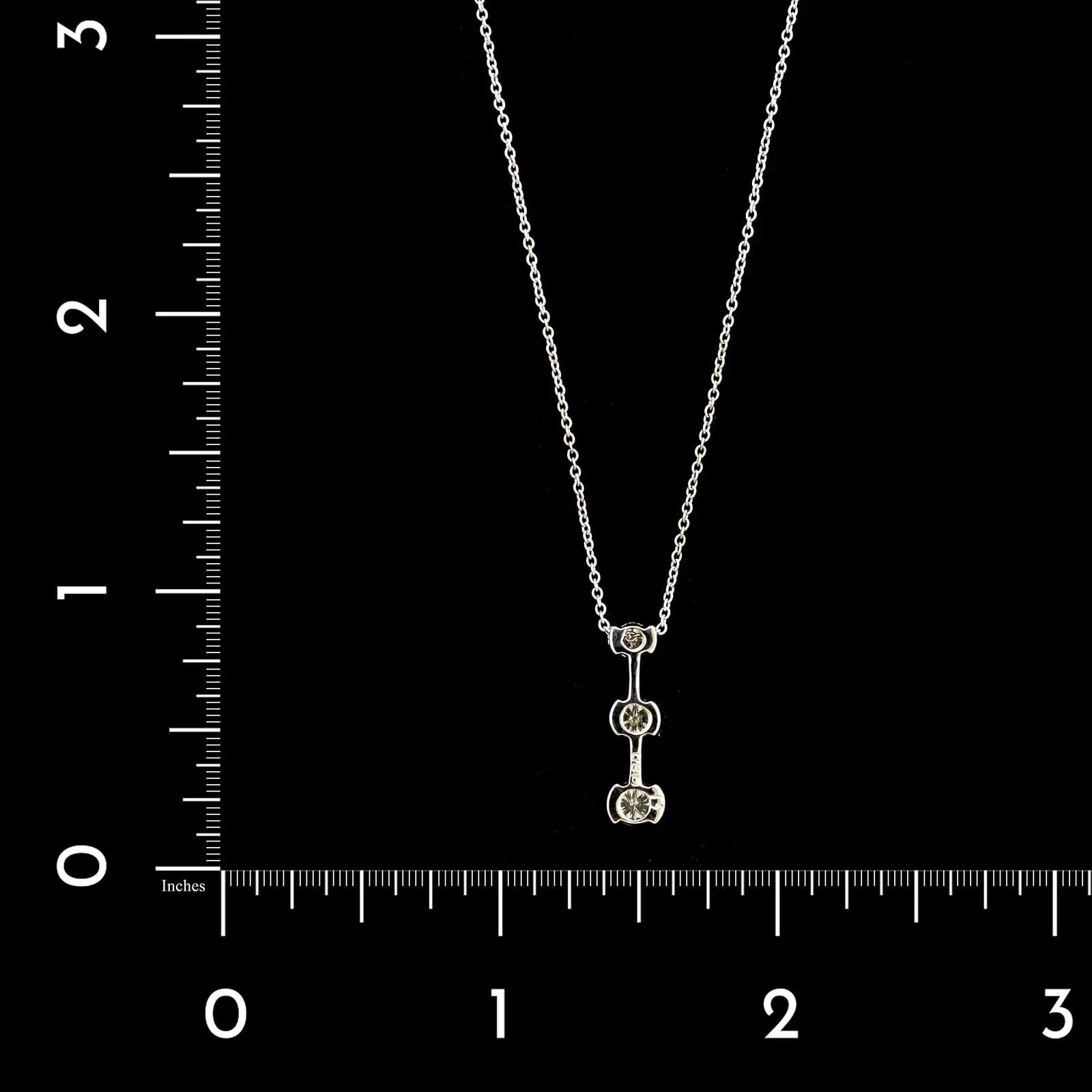 14K White Gold Estate Diamond Three Stone Pendant Necklace