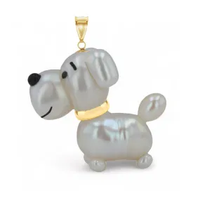 14K Yellow gold mother pearl cute puppy pendant handcrafted-344459