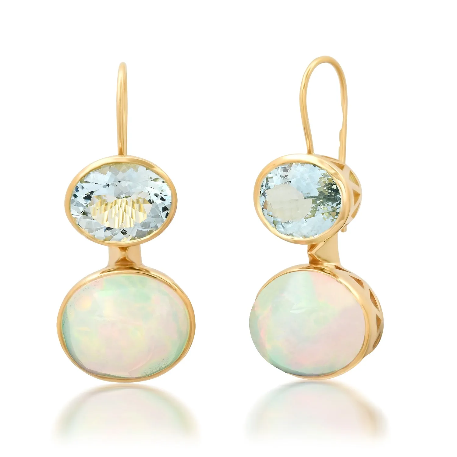 14K YG Opal and Aquamarine Duo Earrings