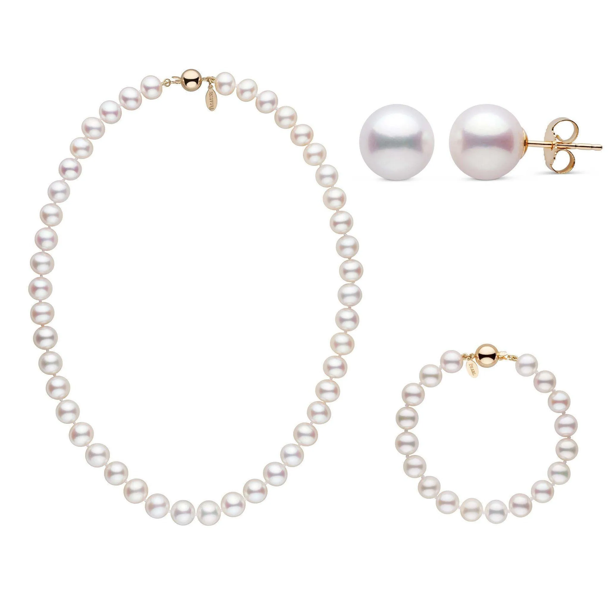 16 Inch 3 Piece 8.5-9.0 mm White Freshadama Freshwater Pearl Set