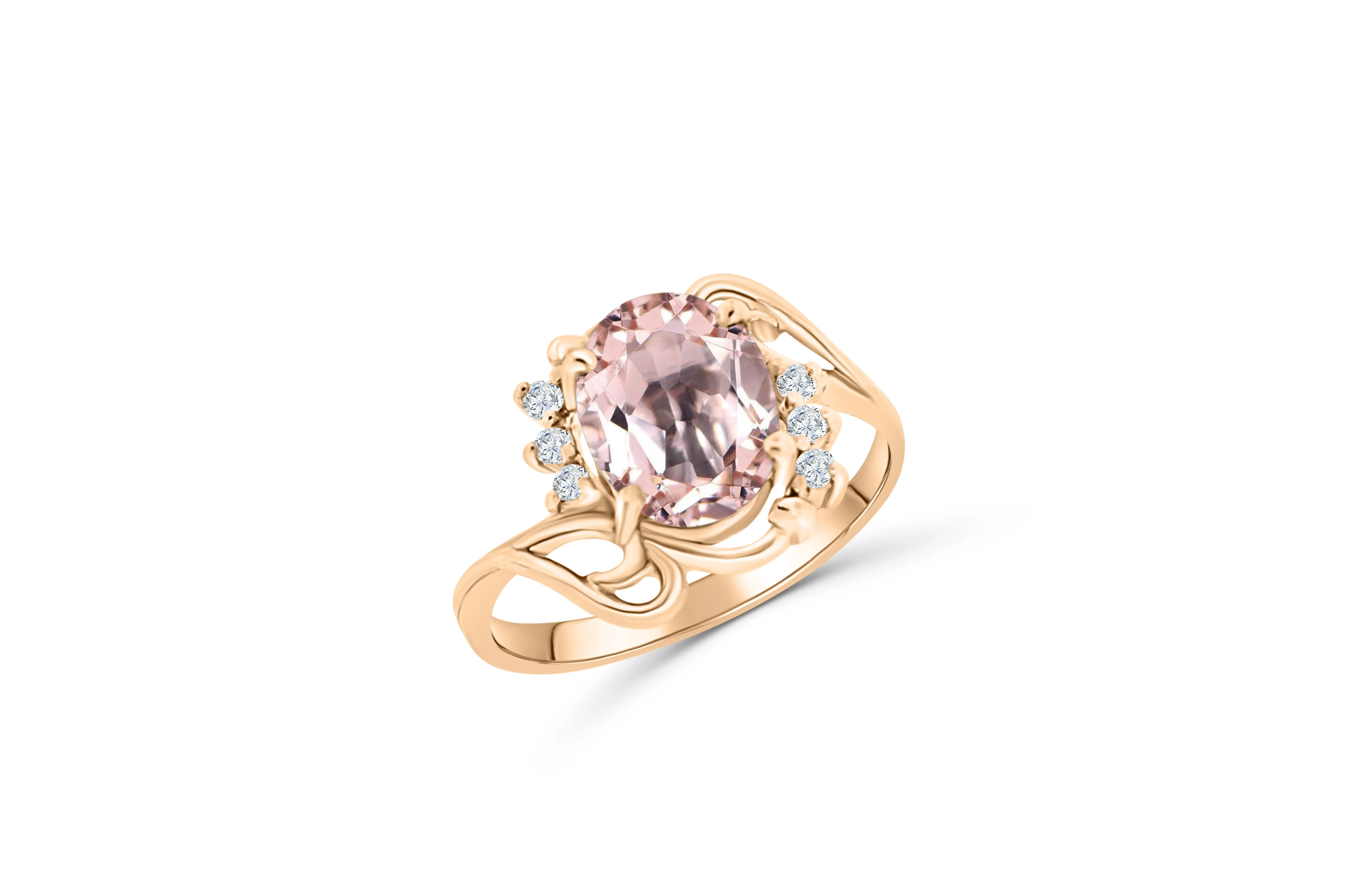 1.66 CT Oval Morganite Diamond Ring 0.09 CT TW Diamonds 14K Rose Gold MGR004