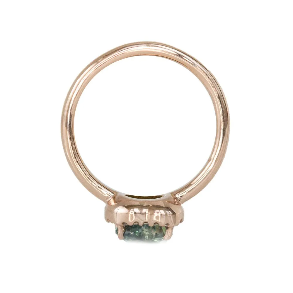 1.66ct Teal Heart Sapphire in Rose Gold Low Profile Diamond Halo by Anueva Jewelry