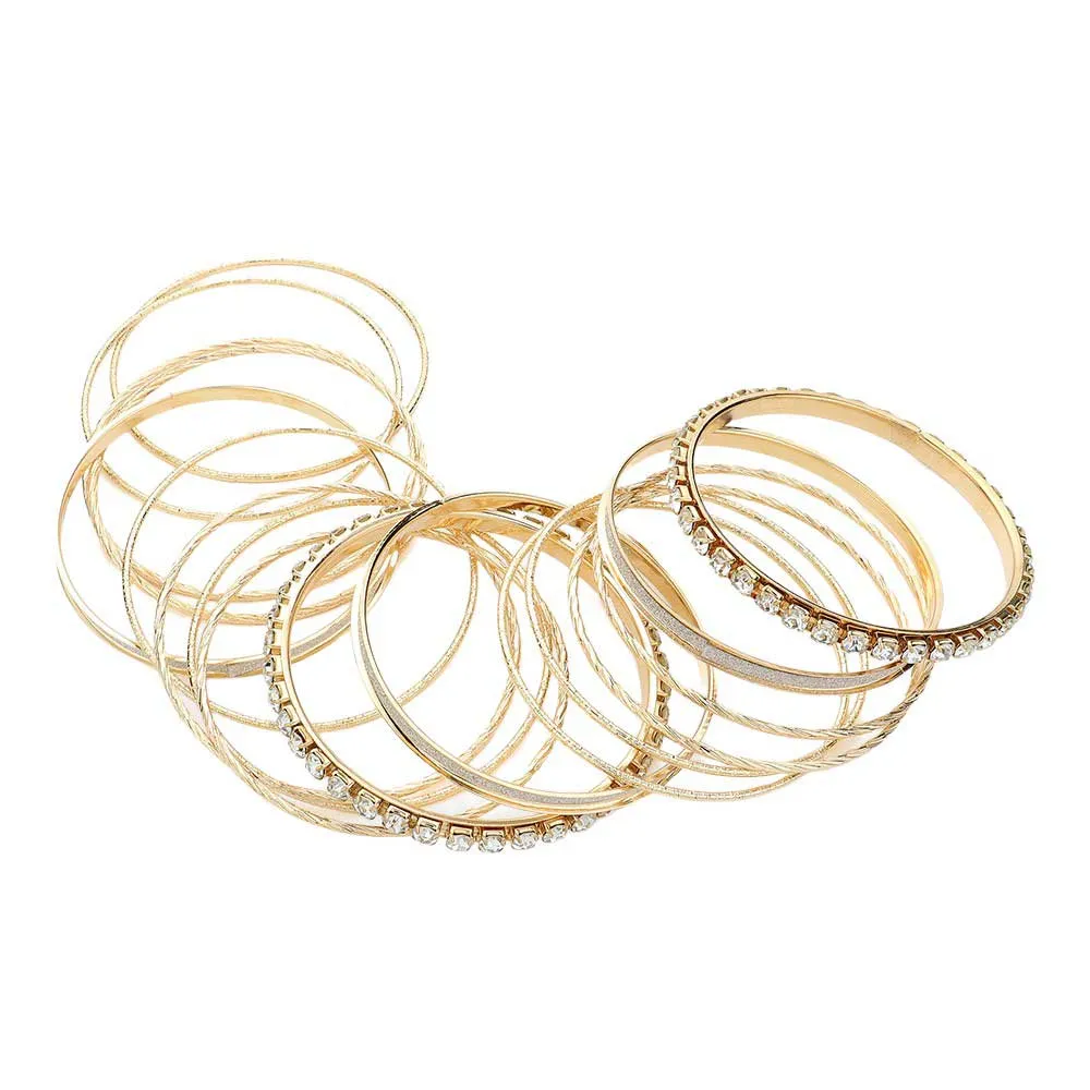 17PCS - Stone Metal Bangle Bracelets