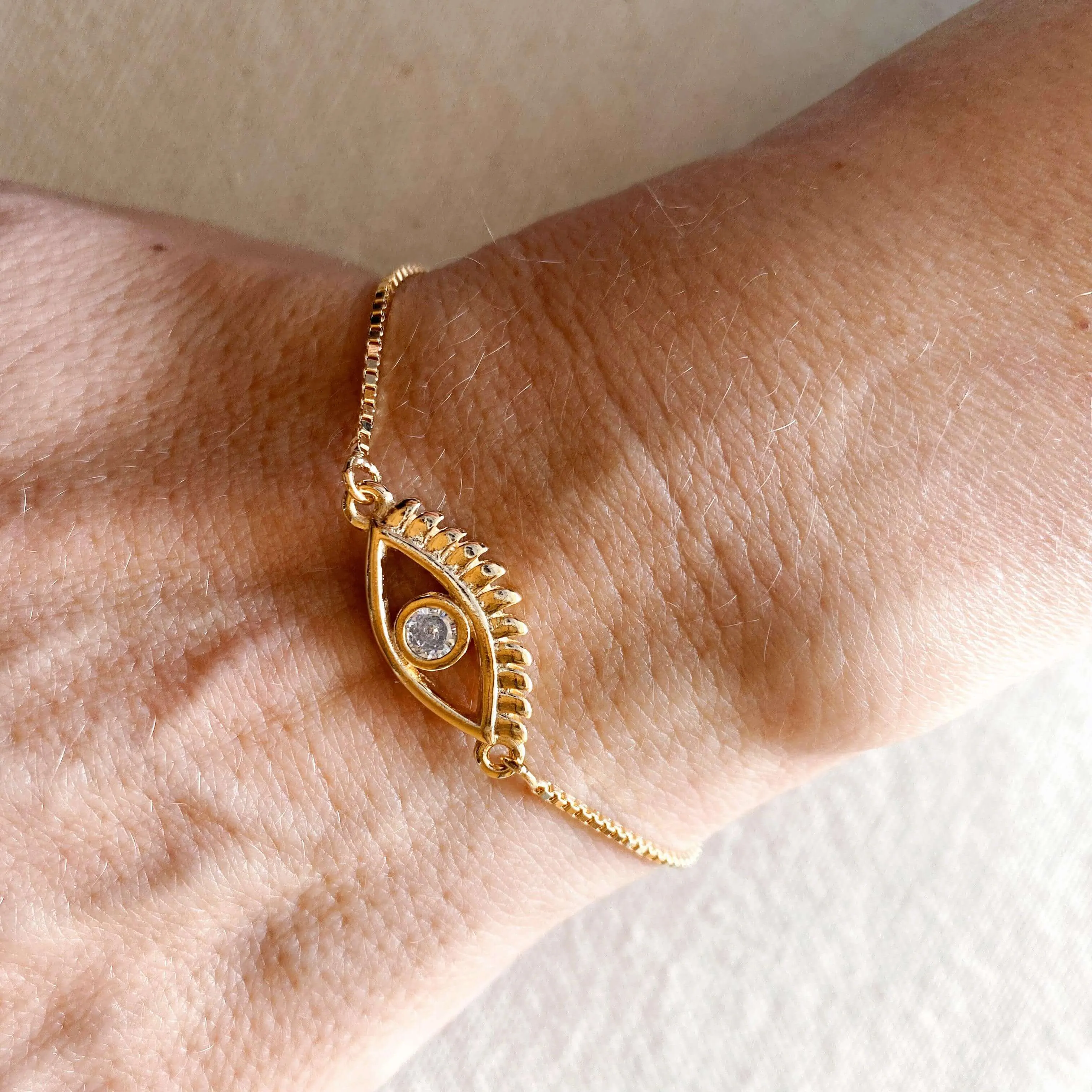 18k Gold Filled Cubic Zirconia Evil Eye Bracelet