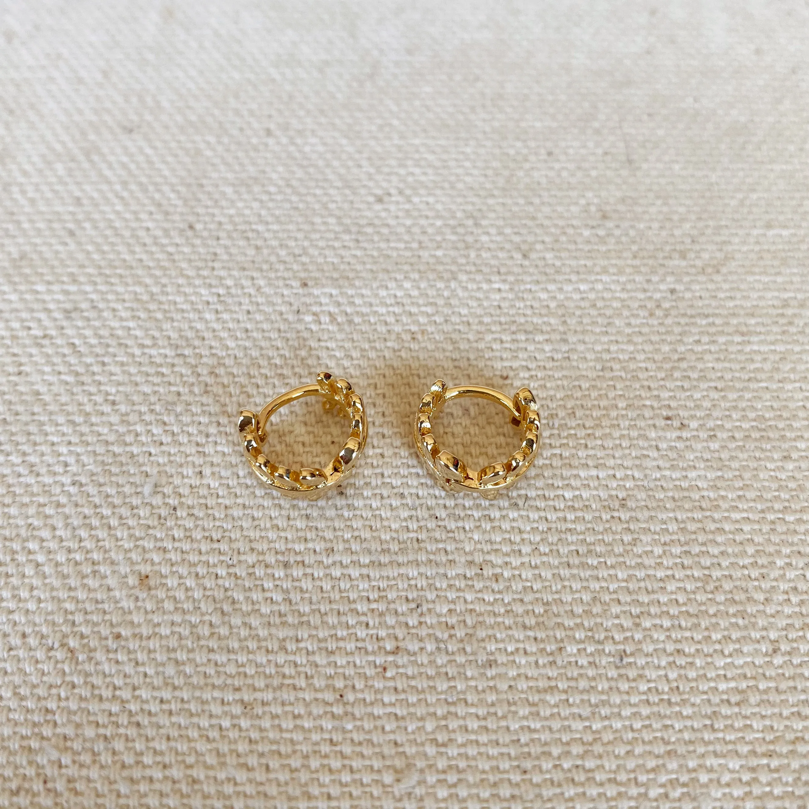 18k Gold Filled Leaf Clicker Hoop Earrings