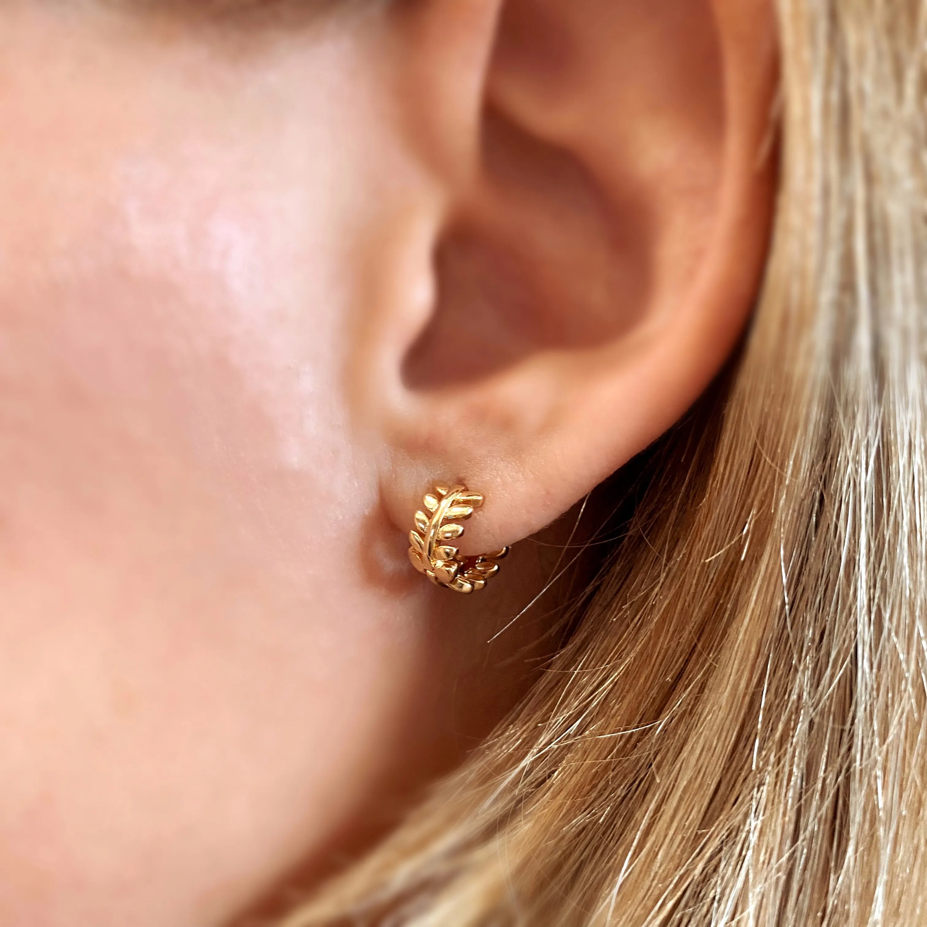 18k Gold Filled Leaf Clicker Hoop Earrings