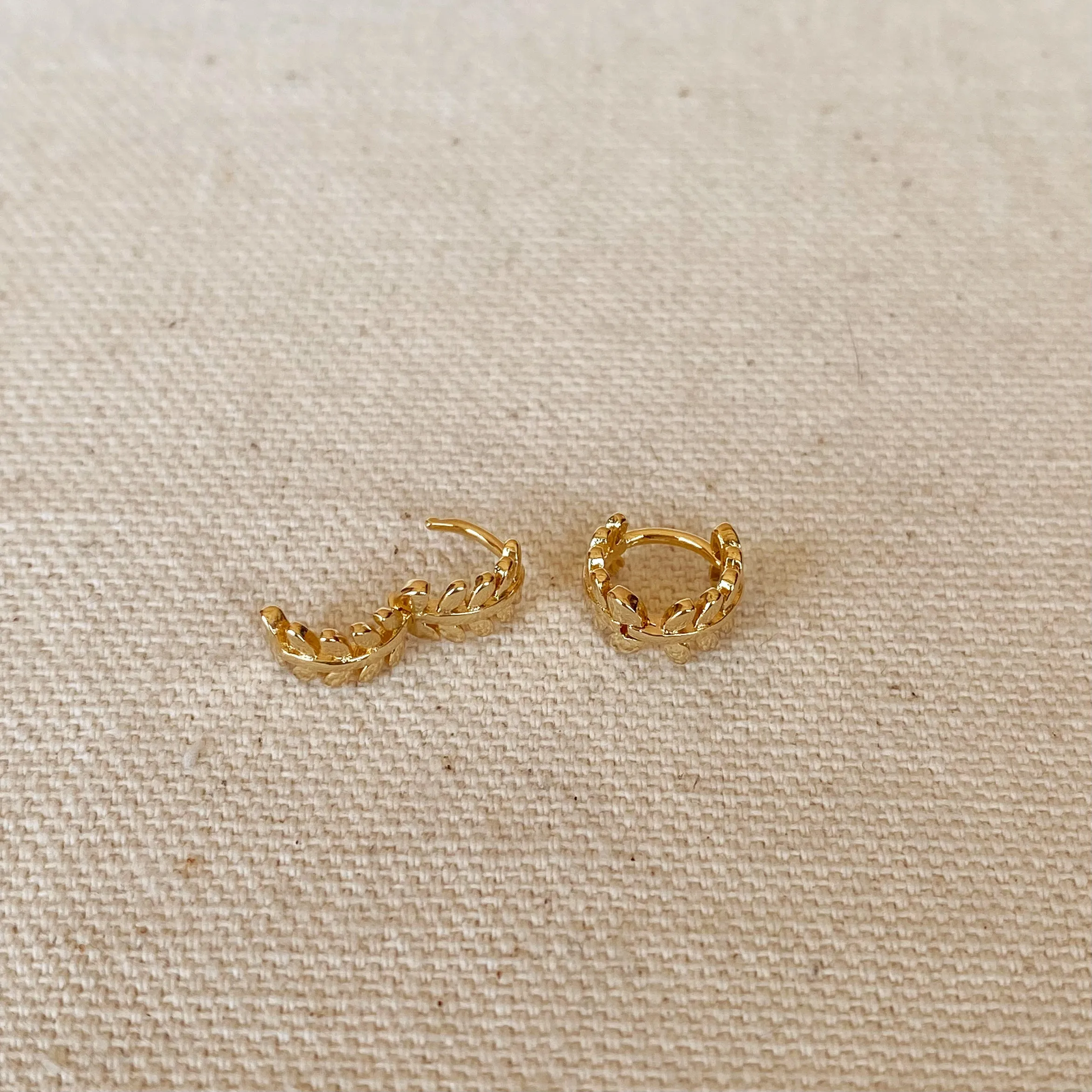 18k Gold Filled Leaf Clicker Hoop Earrings