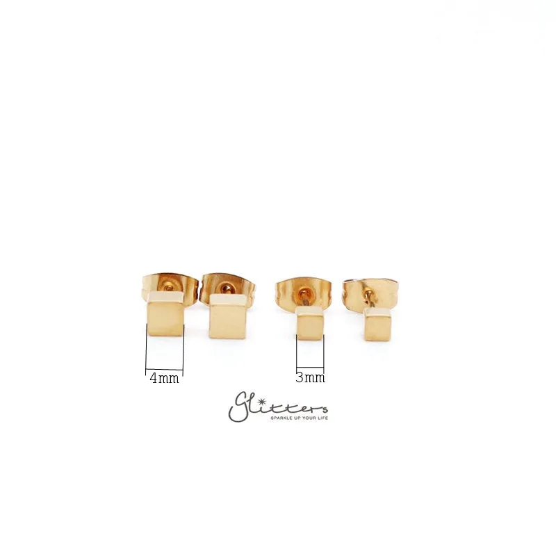 18K Gold IP Stainless Steel Cube Stud Earrings-3mm | 4mm