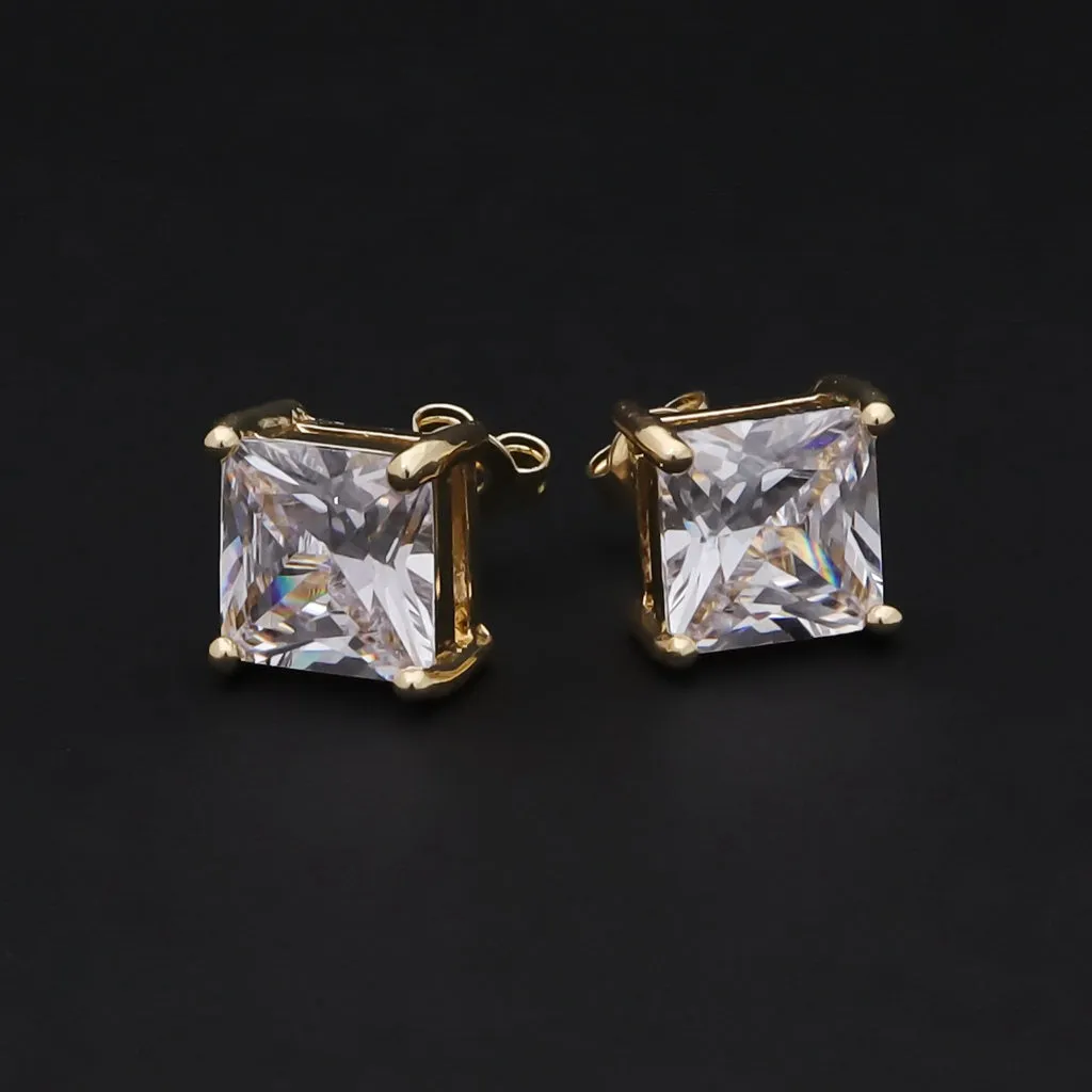 18k Gold Plated Clear Square C.Z Studs Earrings