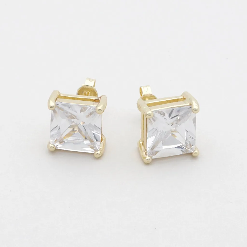 18k Gold Plated Clear Square C.Z Studs Earrings