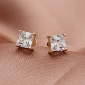 18k Gold Plated Clear Square C.Z Studs Earrings