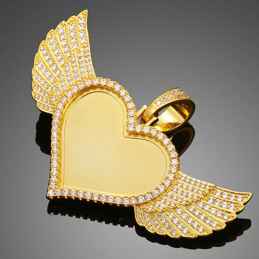 18K Gold Plated Custom Angel Wing Necklace- Custom Heart Necklace