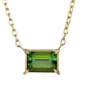 18K Gold Prong-Set Mini Emerald-Cut Green Tourmaline Necklace