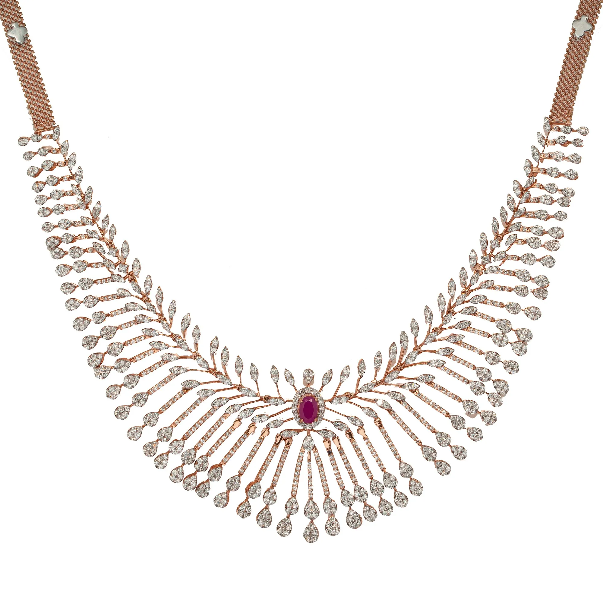 18K Rose Gold Necklace w/ 7.20ct Diamonds & Rubies (51.6gm)