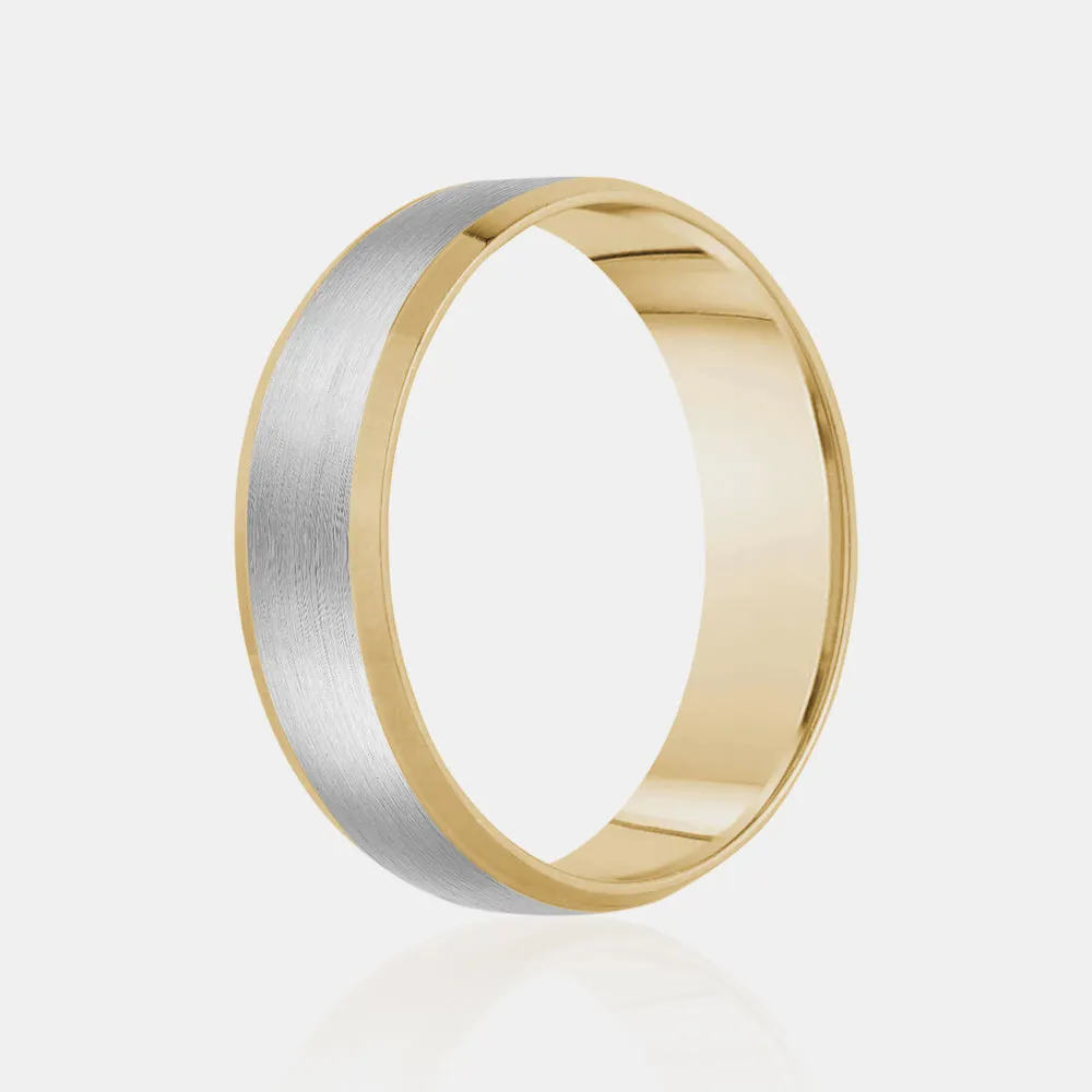 18K Two-Tone Brushed Center with Polished Edge Wedding Band