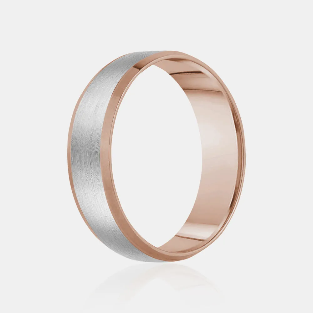 18K Two-Tone Brushed Center with Polished Edge Wedding Band