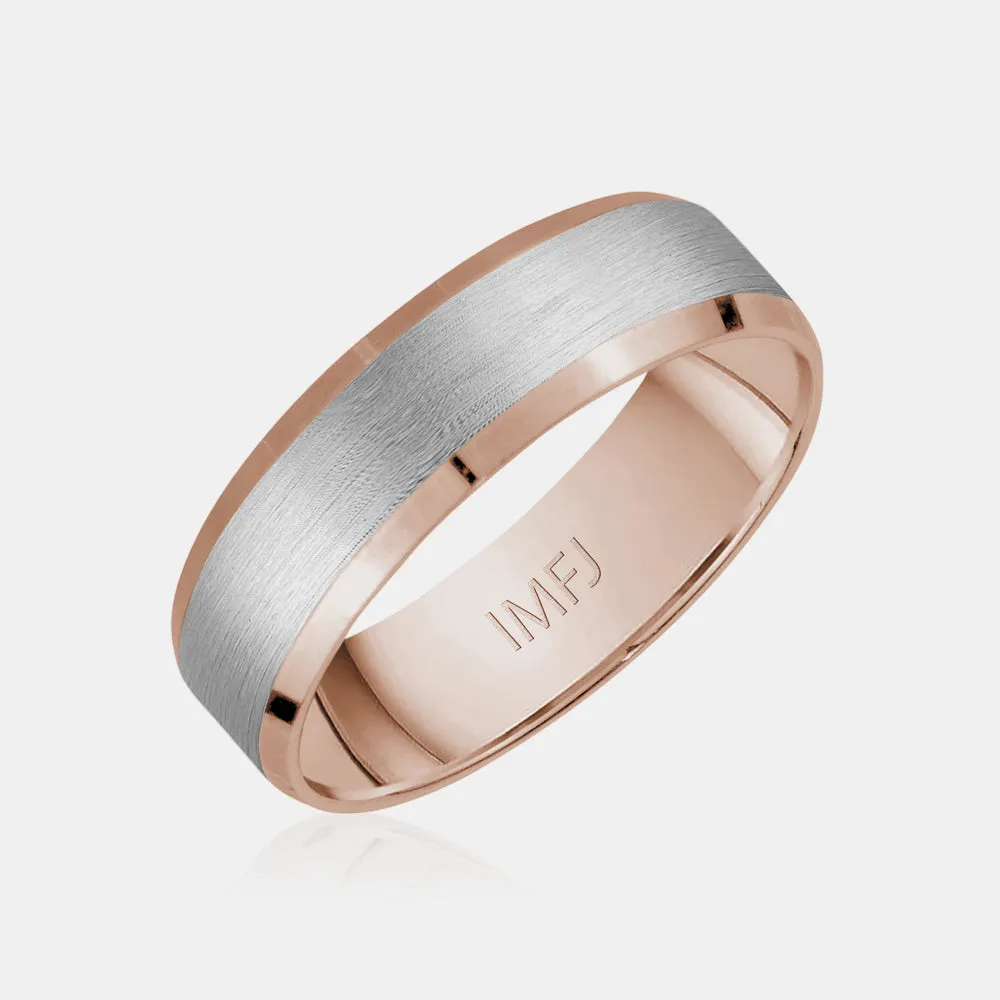 18K Two-Tone Brushed Center with Polished Edge Wedding Band