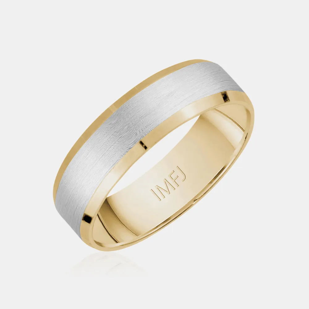 18K Two-Tone Brushed Center with Polished Edge Wedding Band