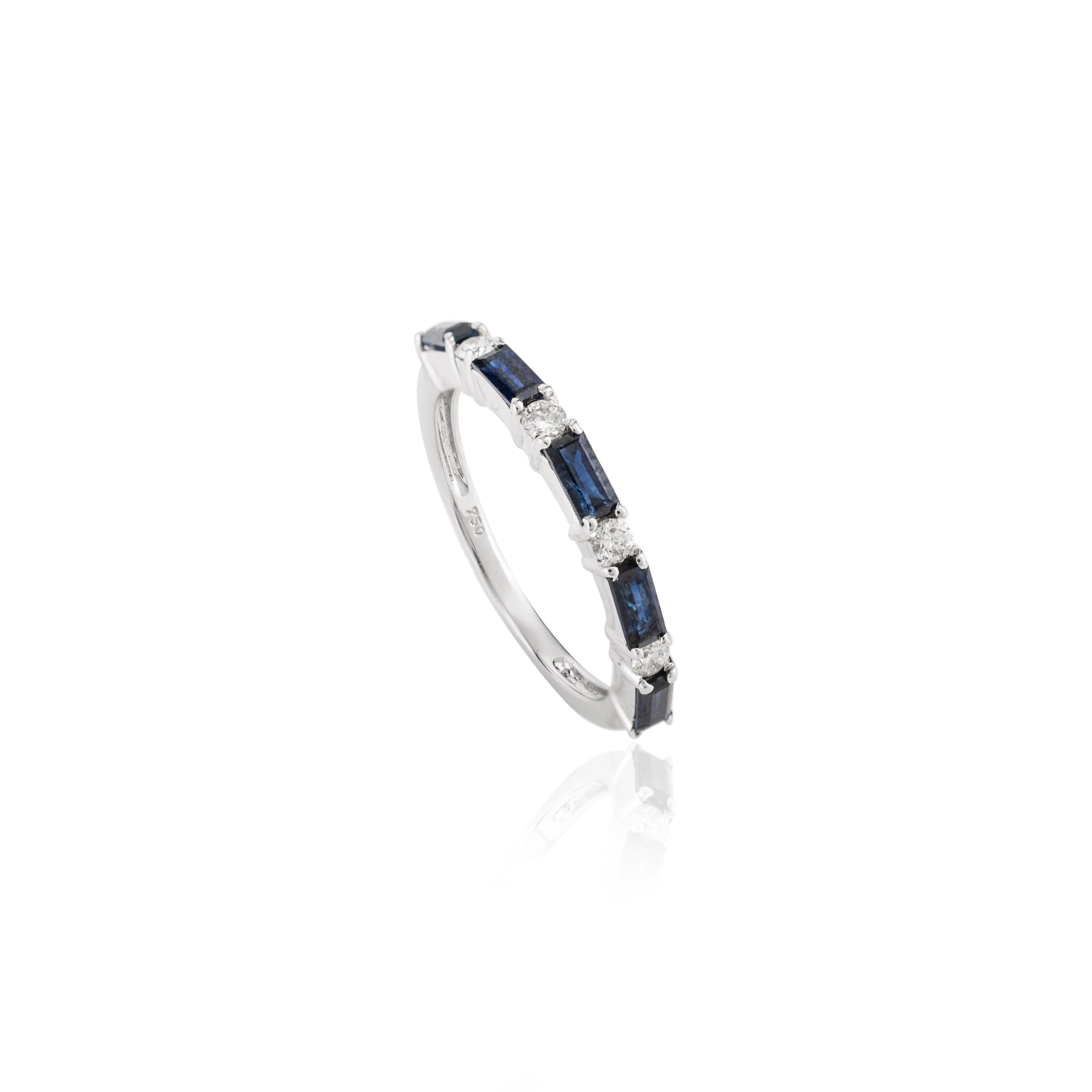 18K White Gold Blue Sapphire Diamond Band