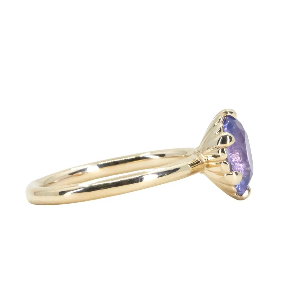 1.97ct Lavender Oval Sapphire Scallop Cup Solitaire in 14k Yellow Gold