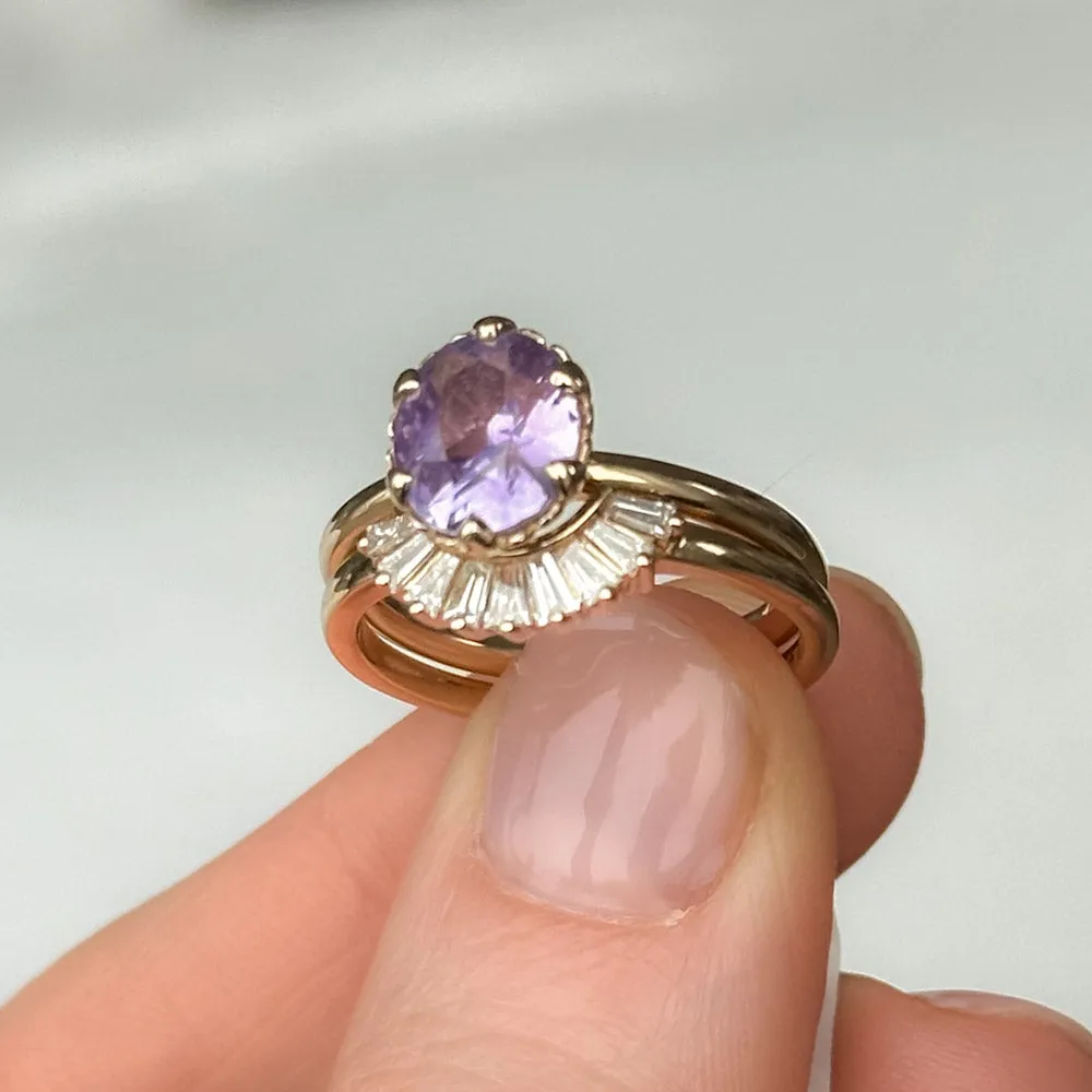 1.97ct Lavender Oval Sapphire Scallop Cup Solitaire in 14k Yellow Gold