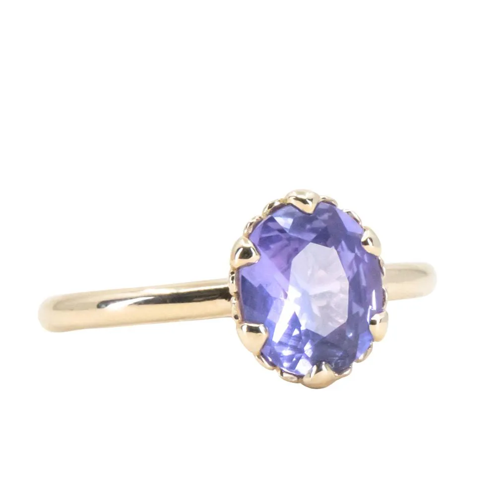 1.97ct Lavender Oval Sapphire Scallop Cup Solitaire in 14k Yellow Gold