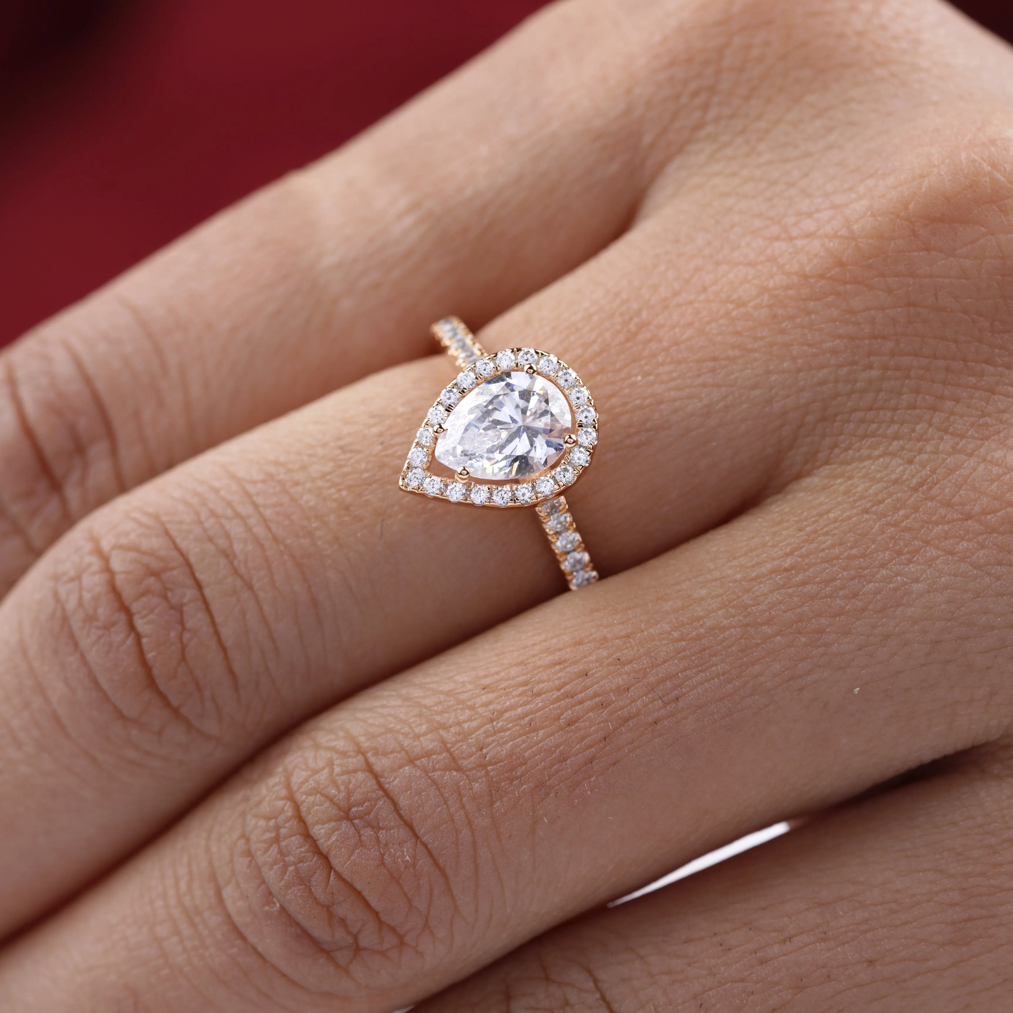 2.00ct Rose gold Pear Halo Engagement ring