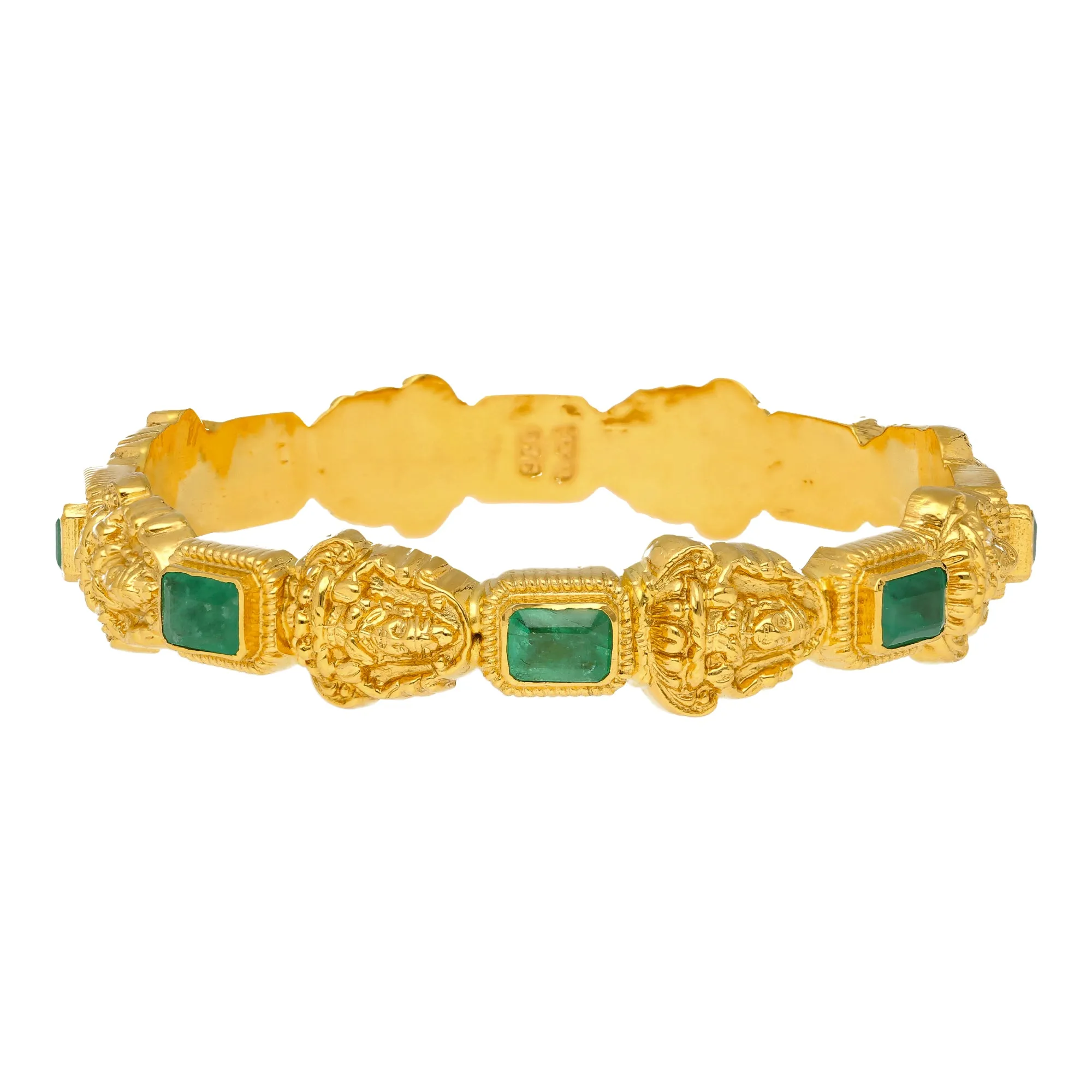 22K Yellow Gold & Emerald Laxmi Bangle Set (54.9 grams)