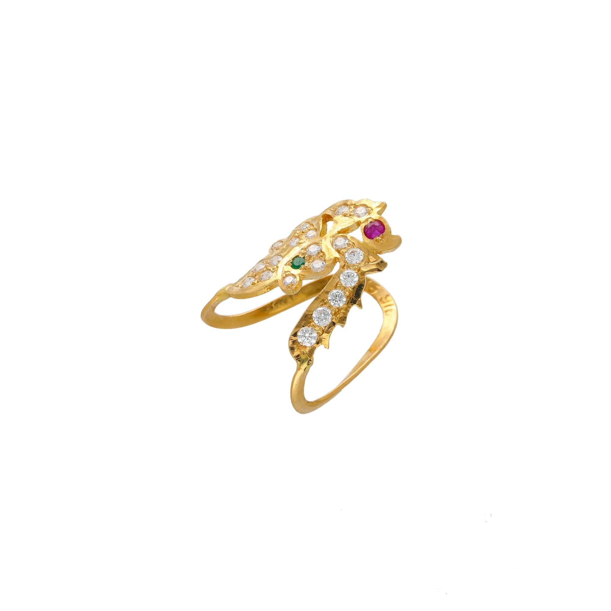 22K Yellow Gold, CZ, Ruby & Emerald Ring (3.9gm)