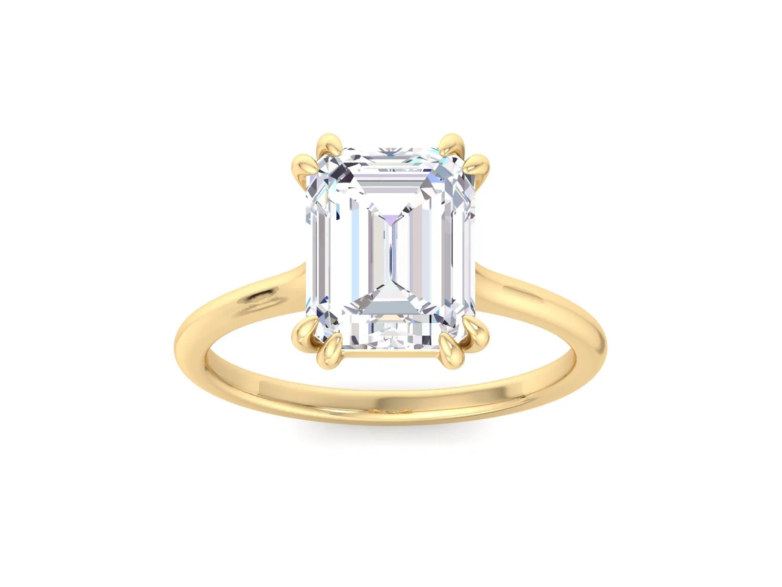 3.8CT Emerald Cut Moissanite Ring, 14K Solid Yellow Gold Solitaire Engagement Ring