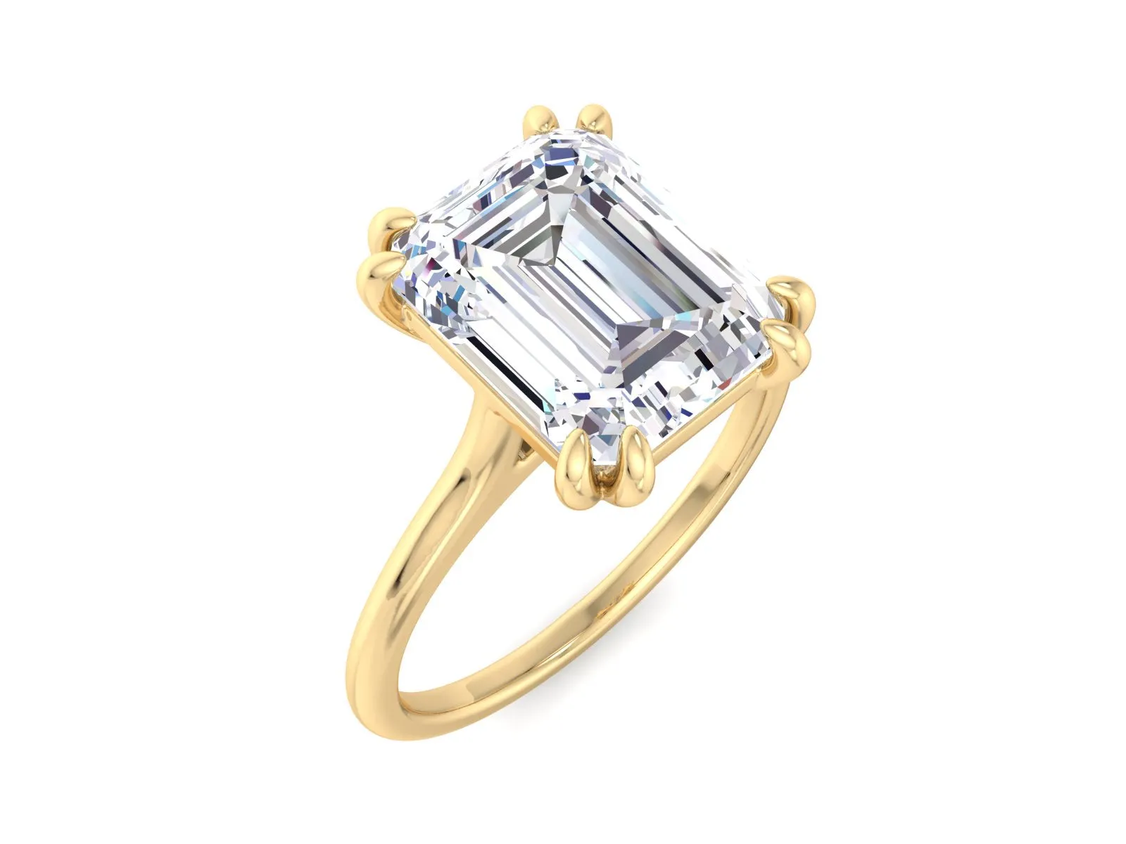 3.8CT Emerald Cut Moissanite Ring, 14K Solid Yellow Gold Solitaire Engagement Ring