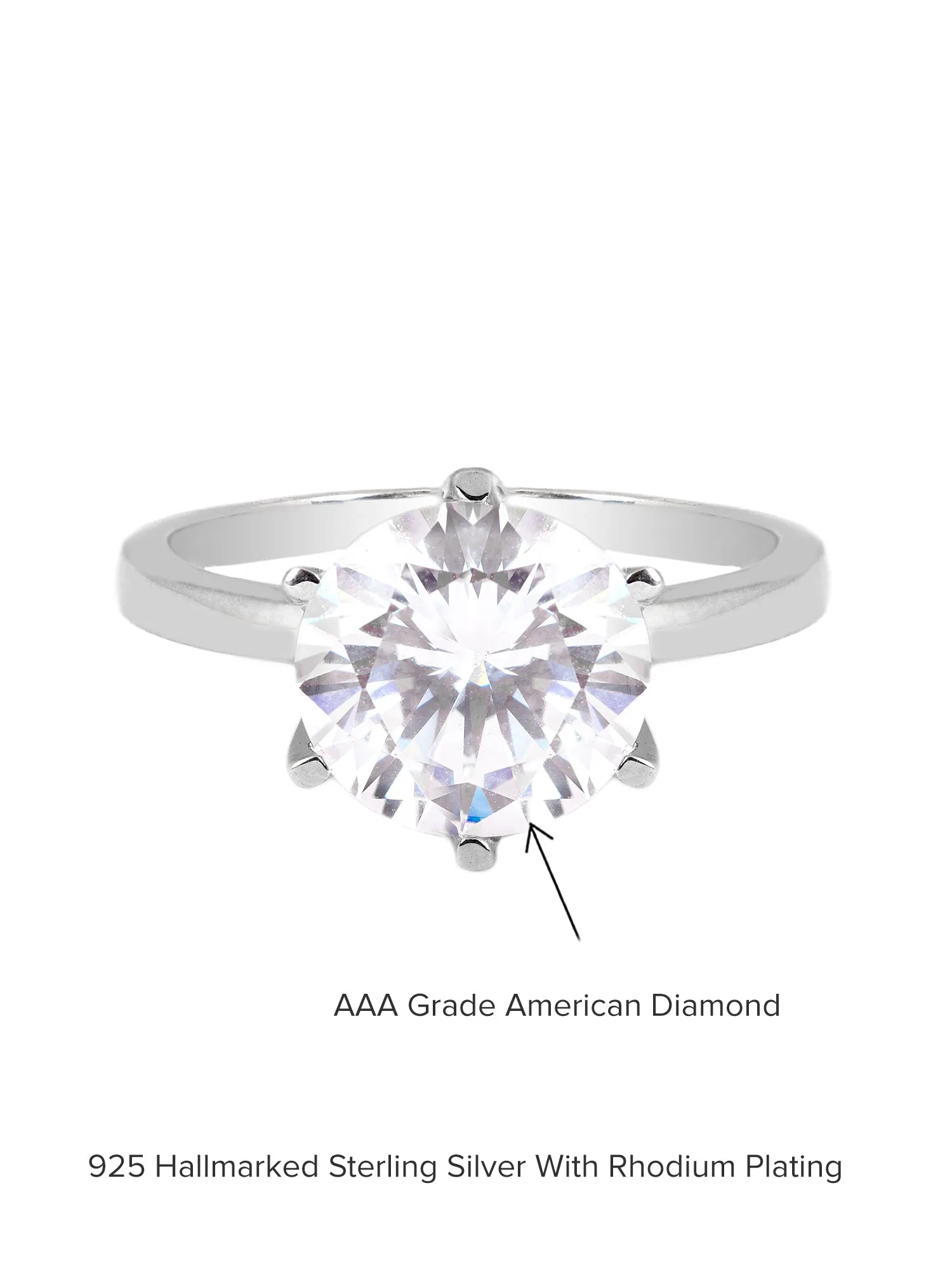 4 Carat Silver American Diamond Solitaire Ring