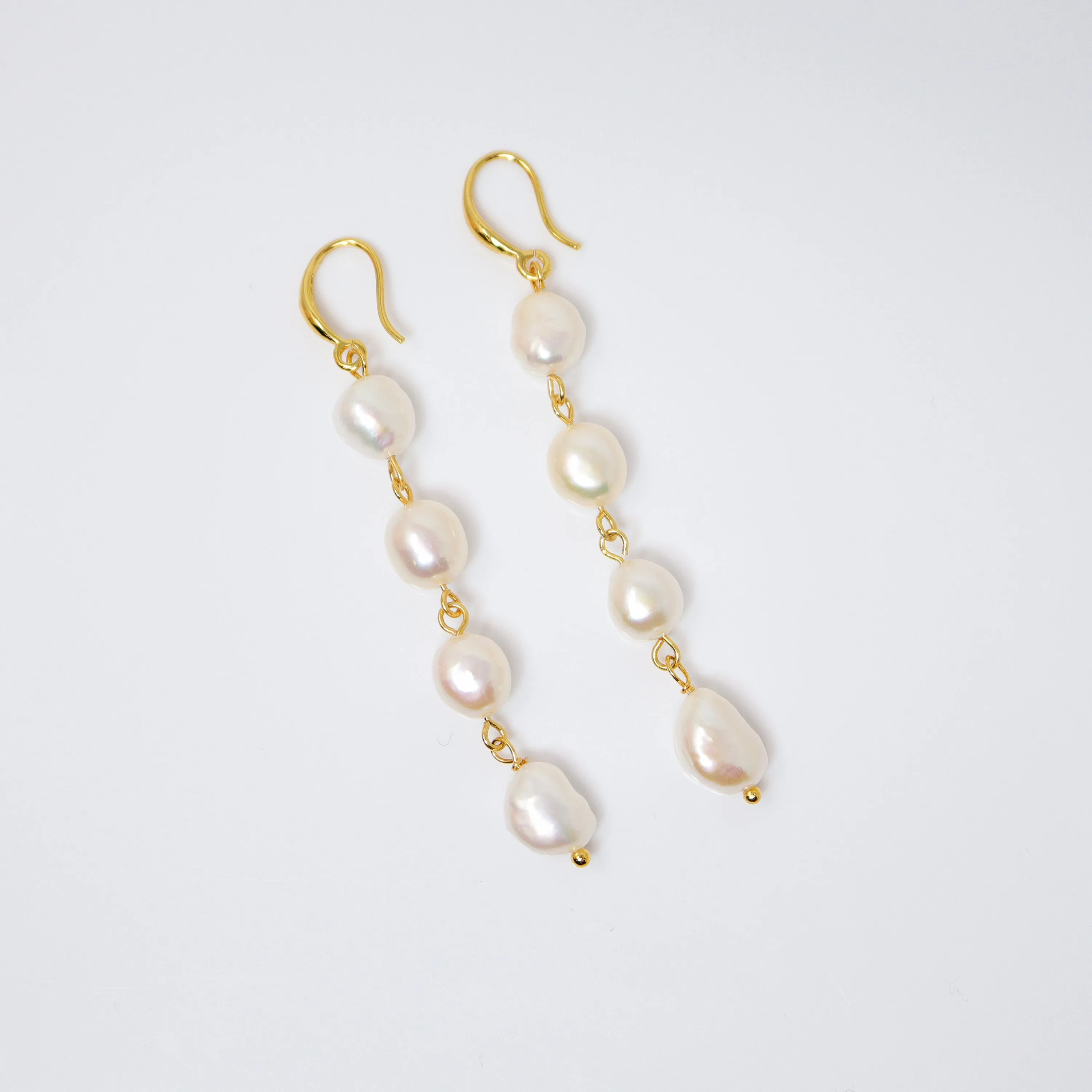 4 Freshwater Cultured pearl Bezel Hook Earrings, Long Bridal Jewelry, Gold Pearl Bridal Earrings, Statement Earrings.