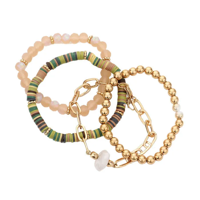 4PCS Natural Stone Bracelet Beaded Stretch Bracelets Set