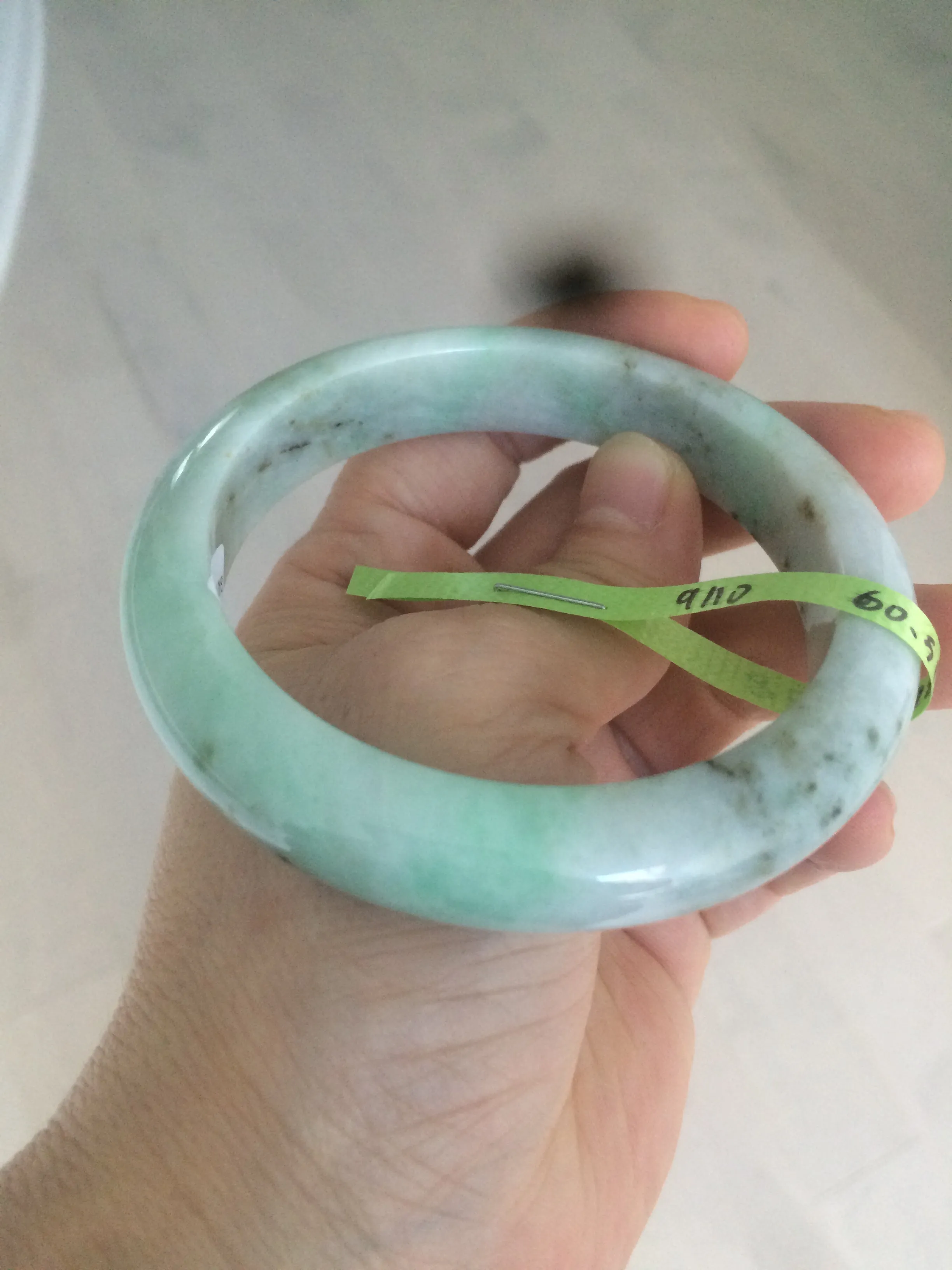 54-60mm certified Type A 100% Natural sunny green/white/black Jadeite Jade bangle group (Clearance item) M32