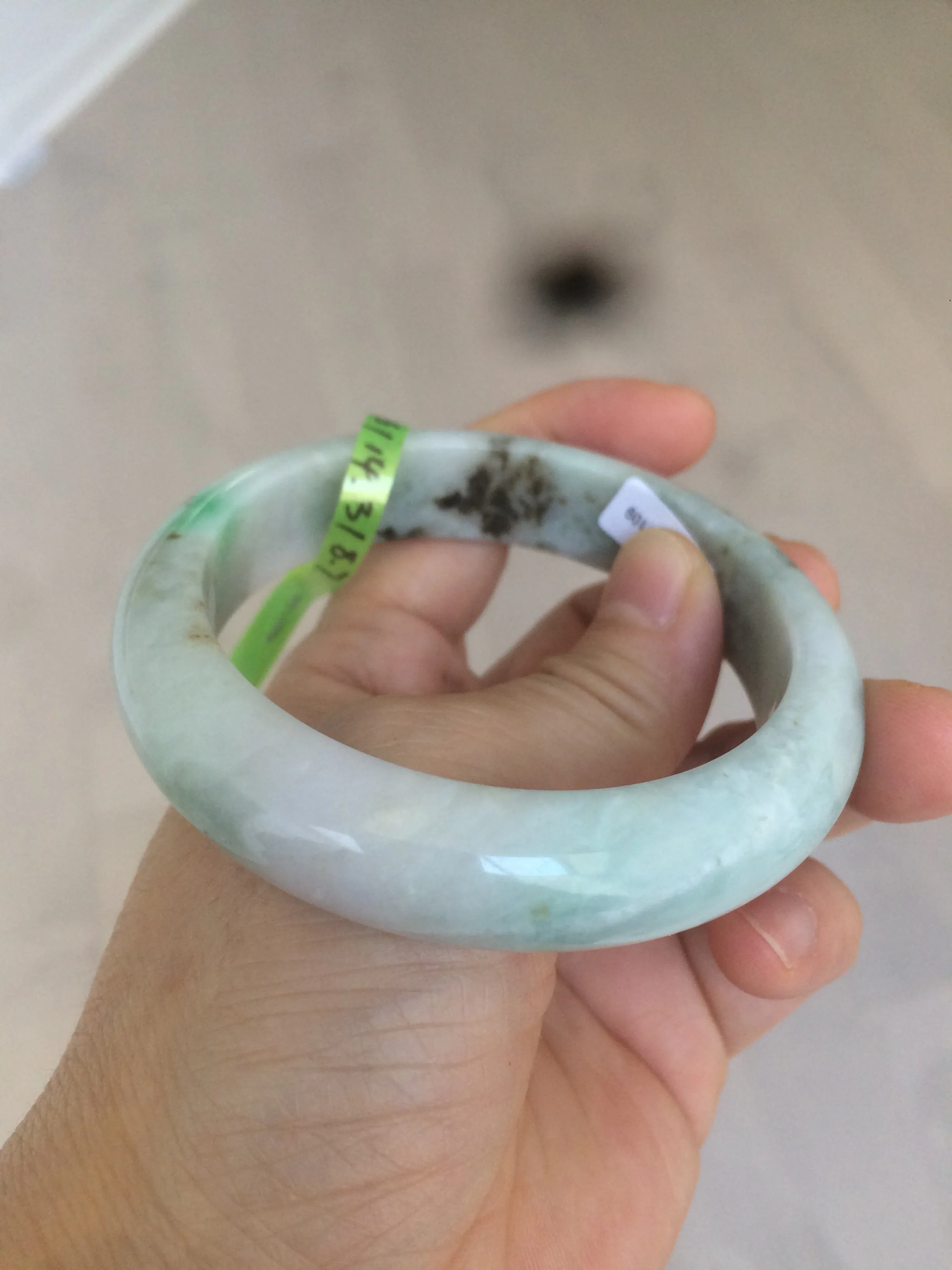 54-60mm certified Type A 100% Natural sunny green/white/black Jadeite Jade bangle group (Clearance item) M32